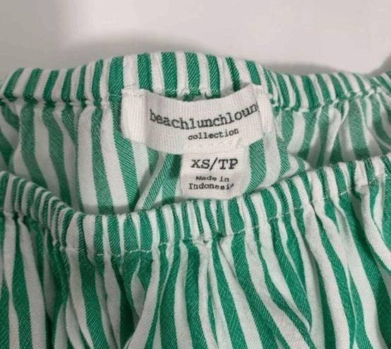 BeachLunchLounge  Women's Size XS Green Striped Bell Sleeve Off Shoulder Blouse