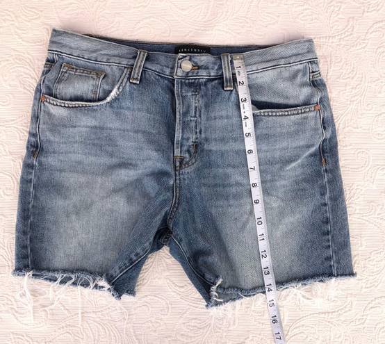 Sanctuary Comfort Rigid High Waisted Hidden Button Fly Raw Hem Denim Shorts