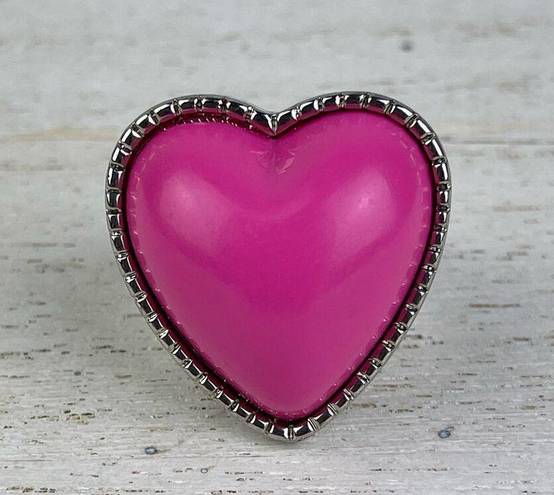 Bubblegum 💕 VTG Y2K  Pink Heart Ring Silver Tone Band 3D Puffy Heart Size 6