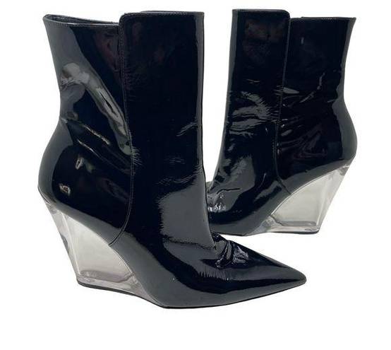 Stuart Weitzman  Lucite 100 Wedge Bootie in Black Patent Leather sz 9