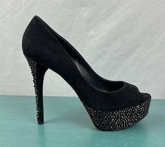 Brian Atwood B  black suede pumps heels crystals size 7.5