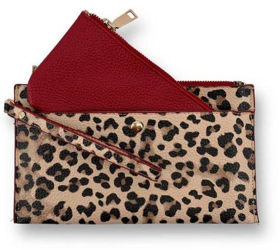 Chico's  Leopard Print Wristlet Wallet Two Piece Set Faux Leather