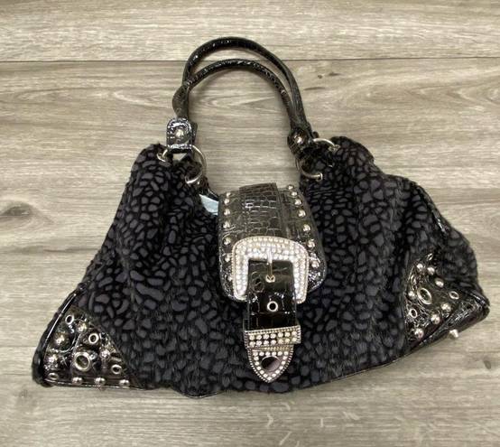 Buckle Black Faux Fur Double Strap Shoulder Bag with 