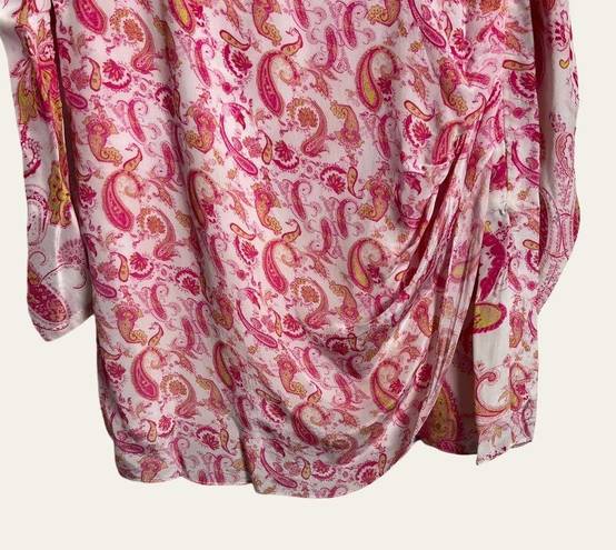 Rococo  Sand Pink White Paisley Print Long Puff Sleeve Mini Dress Size M