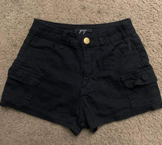 Forever 21 XS Black High Waisted Jean Cargo Pocketed Micro Shorts