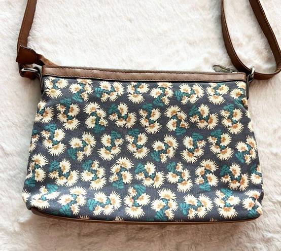 Relic  Blue Daisy Floral Vegan Leather Zipper Pockets Shoulder Bag Purse