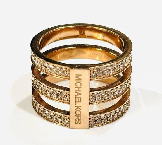 Michael Kors  Women’s Rose Gold Pave Crystal Tri Ring Sz 8