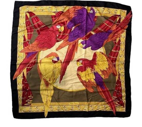 Salvatore Ferragamo Vintage  Vibrant Parrot 100% Silk Scarf Excellent Condition