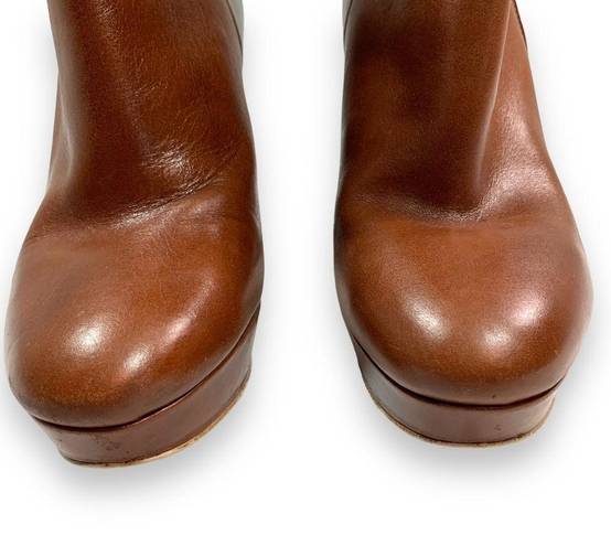 Michael Kors  Brown Leather Frenchie Platform Bootie Heeled Ankle Boots