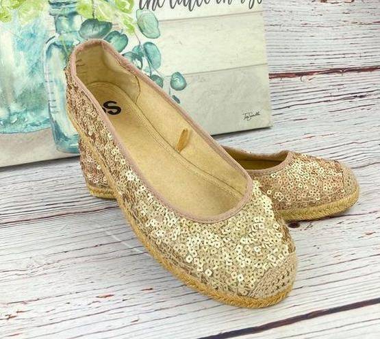 SO  Round Toe Ballet Flats Sequin Espadrille Blush Gold Size 8