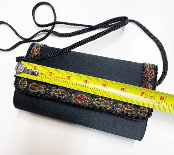 Chateau Vintage  Black Satin Beaded Clutch Purse