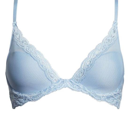 Natori Feathers lace trim plunge contour underwire bra 36DDD light blue