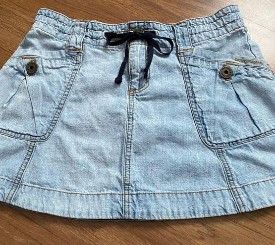 DKNY Vintage  Jeans Light-Washed Denim Drawstring Mini Skirt