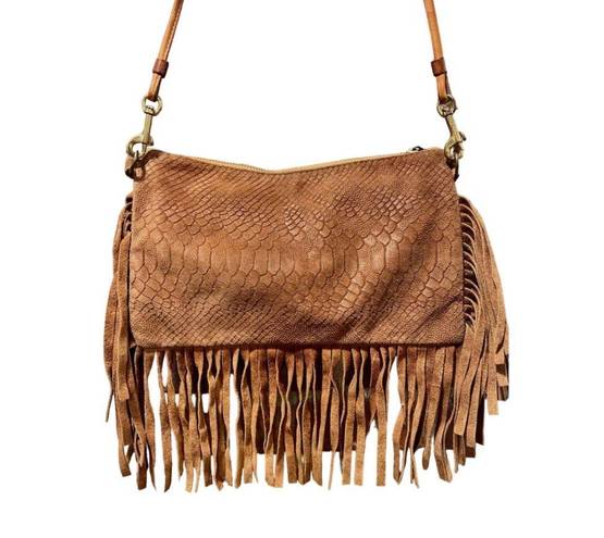 Suede Fringe Italian Leather Bag Tan