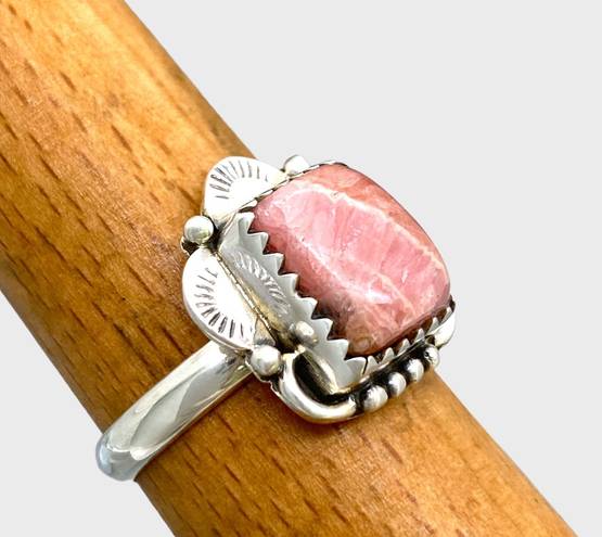 Sterling Silver Native Made  Rhodochrosite Ring - Sz 7