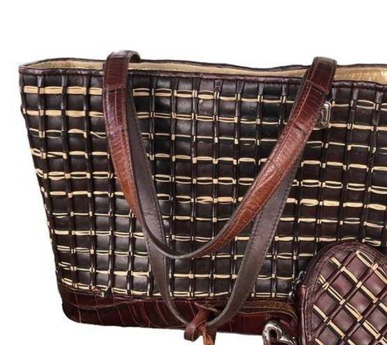 Brighton  Woven Textured Leather  Handbag Tote Double Handles Matching Wallet