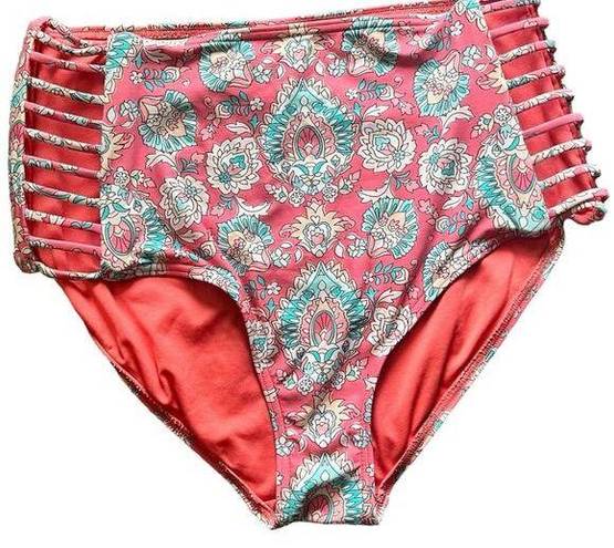 Coco reef  Women's M Cage Side High Waist Bikini Swim Bottoms Peach Mint Paisley