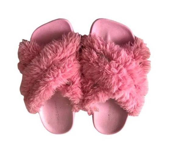 Wild Diva Lounge  Women's Faux Feather Pink Slipper Slides Sandals Size 8