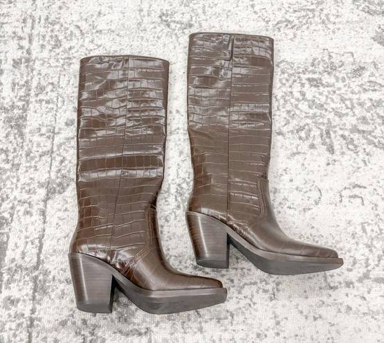 Loeffler Randall NEW  Lynn Snip Toe Embossed Block Heel Tall Boots