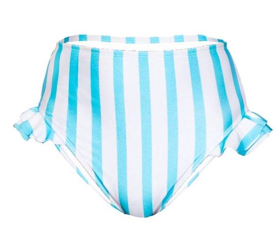 No Bo NWT Bikini swim bottoms light blue white stripes size X-Large 15/17 ruffles 