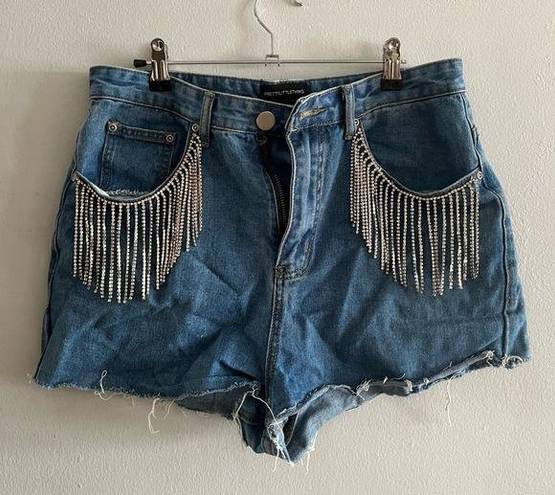 Pretty Little Thing rhinestone fringe denim shorts- size 8