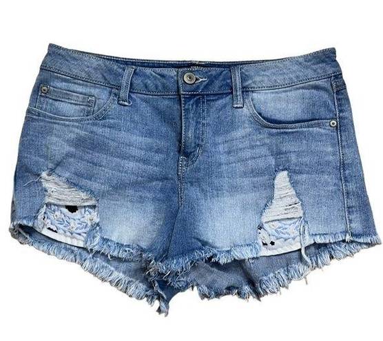 Harper  denim shorts embroidered pockets floral 29 blue