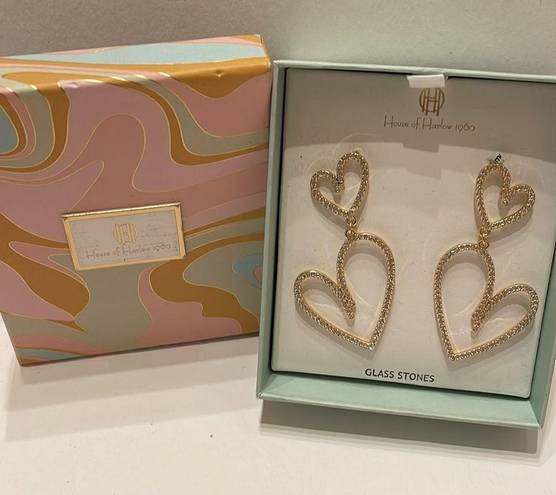 House of Harlow NWT  dangling heart hoop glass stone earrings