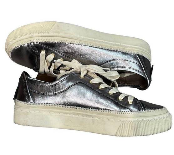  ALL SAINTS Metallic Pewter Silver Milla Leather Platform Sneakers Size