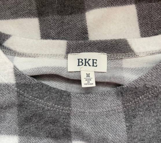 BKE Gray & White Buffalo Plaid Print Sherpa Pullover Sweater