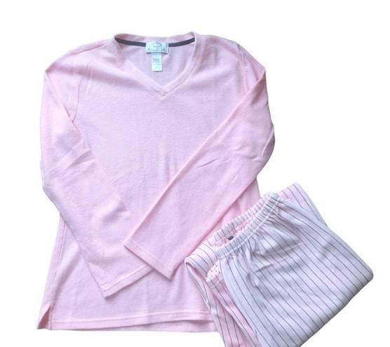 Oscar de la Renta  Pajama Set Waffle Knit/Velour Striped V Neck Size S Cozy Fall