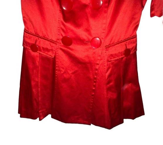 Bebe  RED SATIN DOUBLE BREASTED PEPLUM PEACOAT WOMEN SIZE XS 3/4 SLEEVES POCKETS