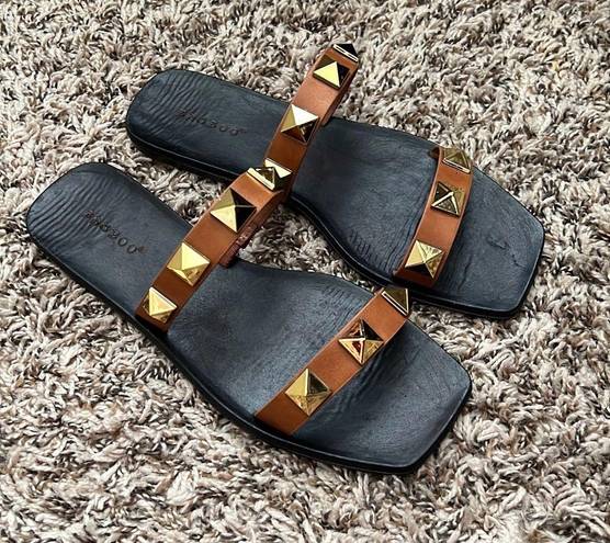 Bamboo Tan Square Toe Studded Sandals