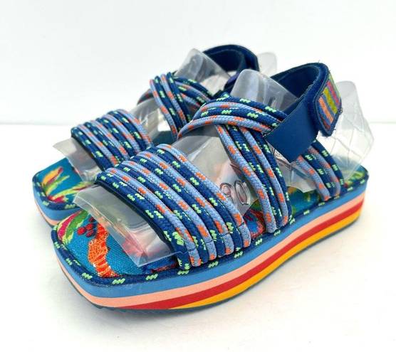 Farm Rio  Macaw Blue Strappy Platform Sandals Women's 8 NEW