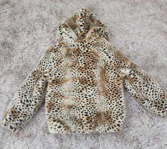 Donna Salter's Fabulous Furs Hooded Leopard Print Faux Fur Jacket Size Small