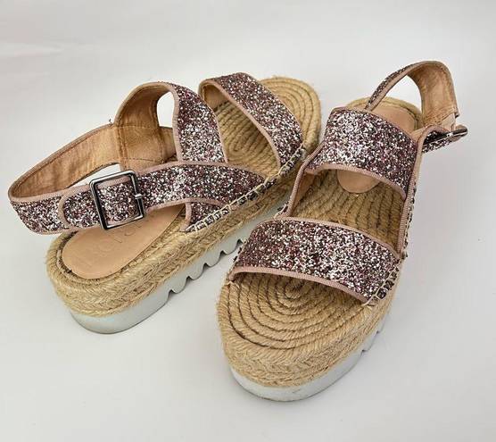 Bershka  Glitter Espadrille Flatform Sandal Sz 36