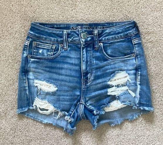 American Eagle  high rise shortie distressed jean shorts in size 2