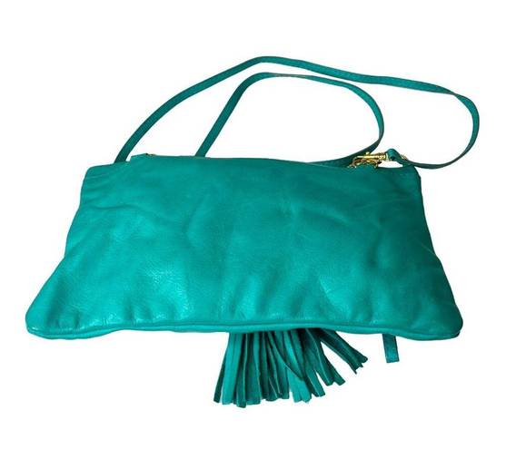 Vera Pelle VTG  Italian LEATHER HANDBAG Teal Crossbody Shoulder Wristlet Clutch!