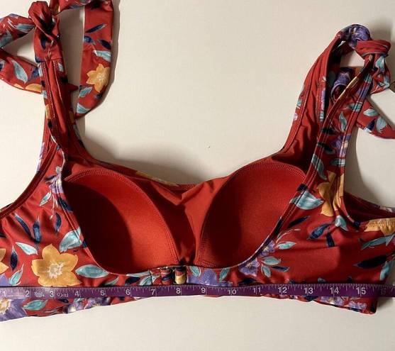 Modcloth  Red Floral Tie Strap Swim Suit Top