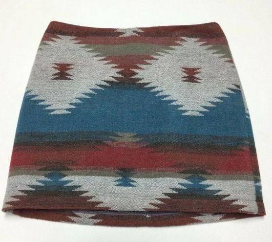 American Eagle  Womens Aztec Wool Blend Skirt Size 2 Mini Pencil Boho Fall Lined