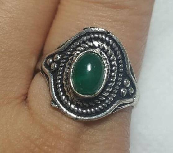 Onyx Natural Green  Sterling Silver Gemstone Ring No Stamp Ring size - 8