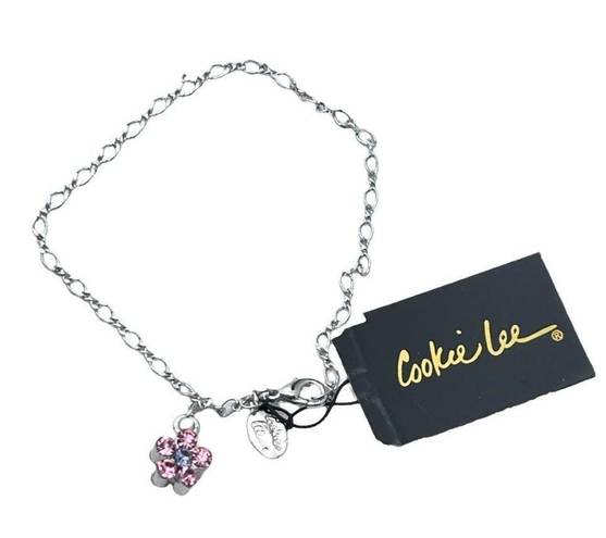 Cookie Lee NWT  Australian Crystal Silvertone Pink & Purple Flower Bracelet