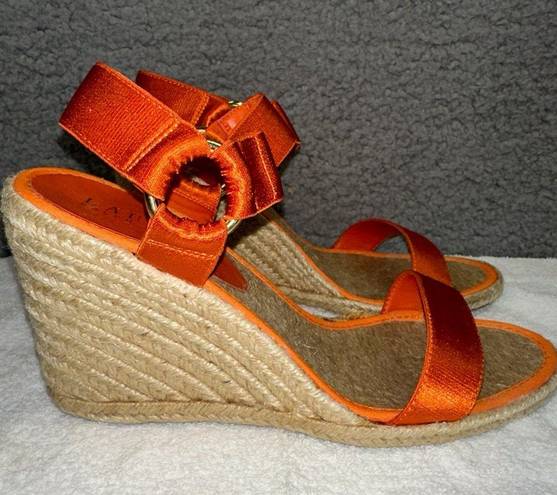 Ralph Lauren Lauren  Shoes Women's 7.5B Indigo Orange Espadrille Wedge Ankle