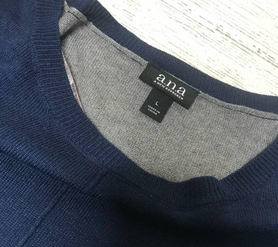 a.n.a Crewneck Navy Gray Color-block hi-lo Sweater