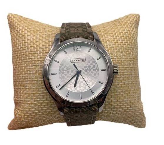 Coach  Silver-tone Brown Canvas Ladies Wristlet Watch