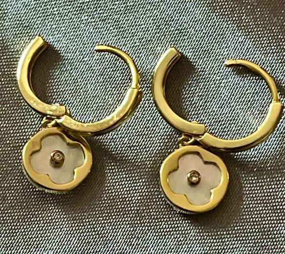 Anthropologie 18K/925 Mother Of Pearl Four Leaf Clover Earrings