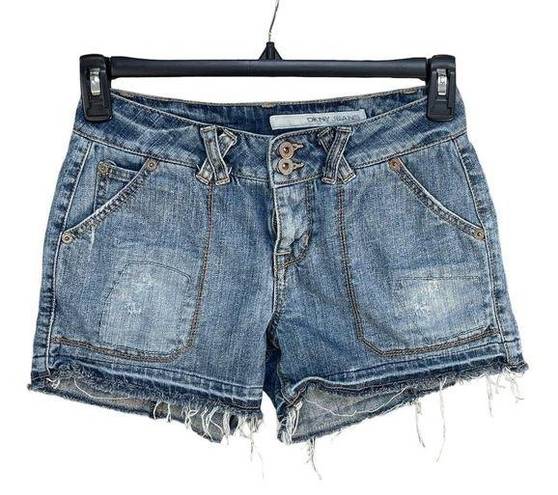 DKNY  SZ 4 Jean Shorts Distressed Frayed Hems Medium Wash Mid-Rise Pockets Blue