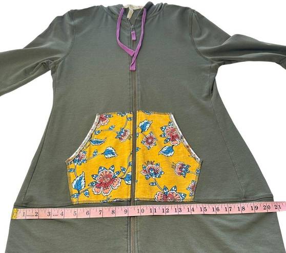 Matilda Jane  Patches of Light Green Zip Up Hoodie Tunic Length Floral Medium M