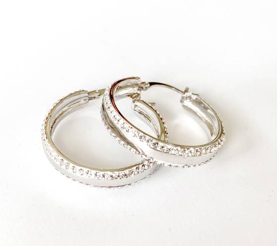 Edge Silver Hoop Crystal  Earrings