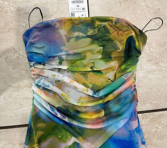 ZARA Strapless Watercolor Dress