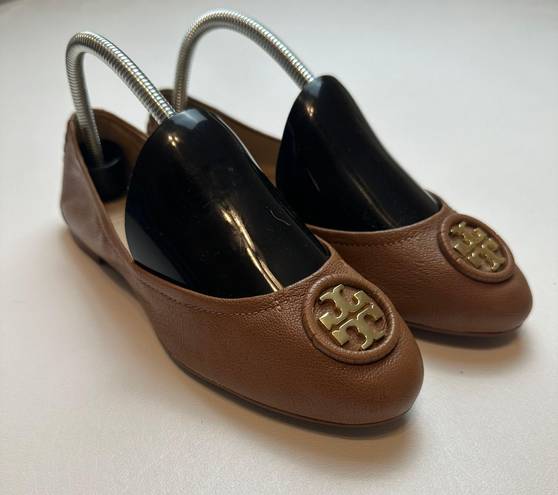 Tory Burch Allie Ballet Flats Elasticized Slip On Travel Brown Leather Womens 8M